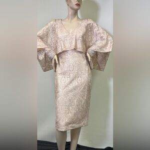 Badgley Mischka lace cape long sleeves cocktail dress